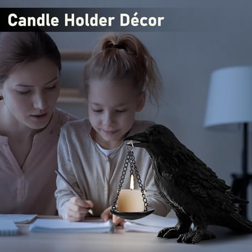 Black Raven Candle Holder Set - Gothic Halloween Decor Tealight Stand - 4PCS