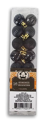 Halloween Shatterproof Glitter Mini Ornaments - Black, 16 Count