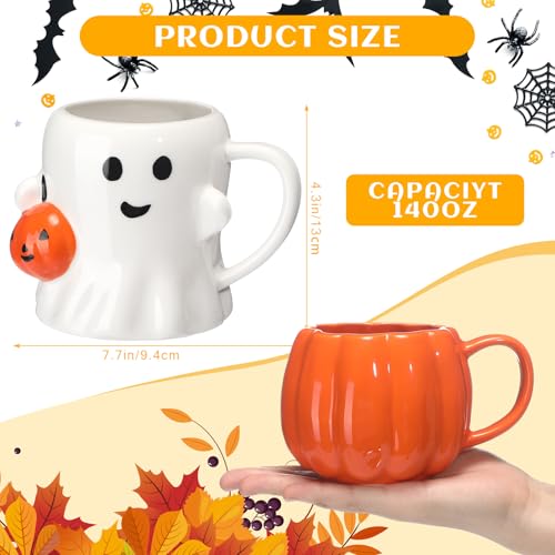 Halloween Ceramic Mug Set - Ghost Pumpkin 3D Design, 14 oz, LemonRoad