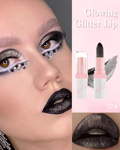 Black Glitter Lipstick Waterproof Shimmer Lip Gloss Halloween Gothic Makeup - Variation 07