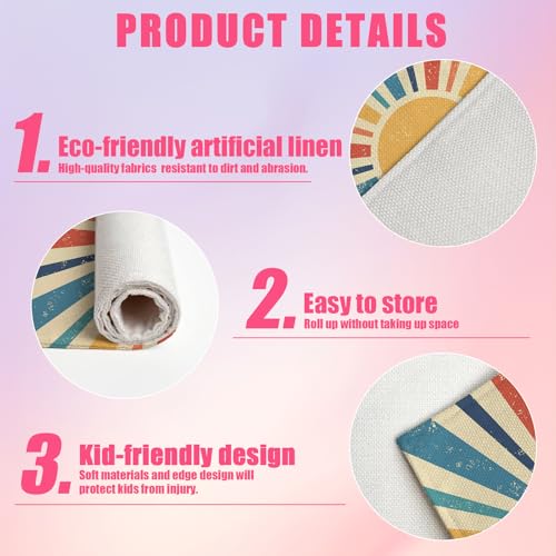 Boho Sun Placemats Set of 6 - Rainbow Linen Table Mats for Summer & Spring