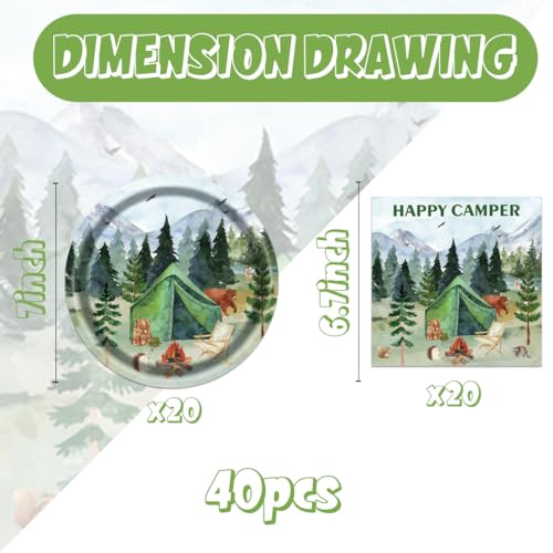 Blue Disposable Camping Party Plates and Napkins Set for 20 Guests