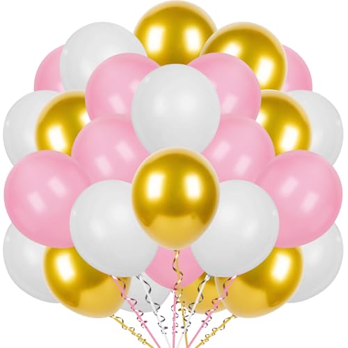 Pink Gold White Balloons Set - 12 Inch Latex Balloon Kit for Birthdays Weddings Baby Shower & Party Decorations - Variation: Light Pink Gold White Balloons / 12 Inch