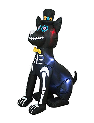 4Ft Halloween Inflatable Dog Skeleton - Spooky Yard Decor with Lights & Stakes