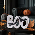 White Wooden Boo Sign Halloween Decor Indoor Table Centerpiece
