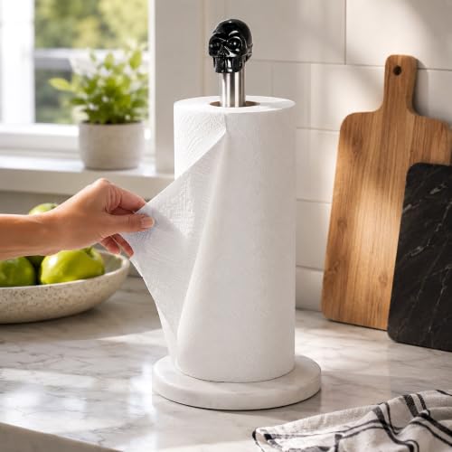 Homestia Black Skull Marble Paper Towel Holder with Adjustable Rod - Halloween Decor