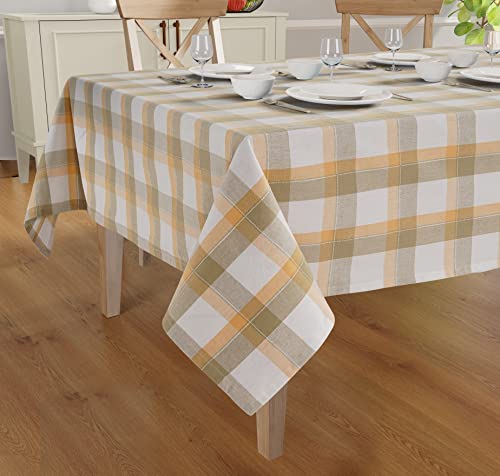 Rectangle Cotton Table Cover - Orange Tartan 60 x 104 Inches - Kitchen & Dining