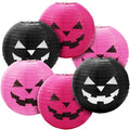 Halloween Hanging Paper Lanterns Set - Pink & Black Pumpkin Decor, 6 Pieces