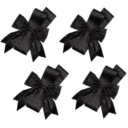 Black Holiday Ribbon & Bow Set for Cabinets - 4 Pcs Festive Wreath Decorations