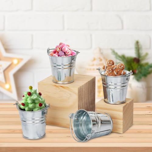 50 Pack Galvanized Mini Metal Buckets with Handles - 2.1 Inch Small Tin Pails for DIY, Decor & Party