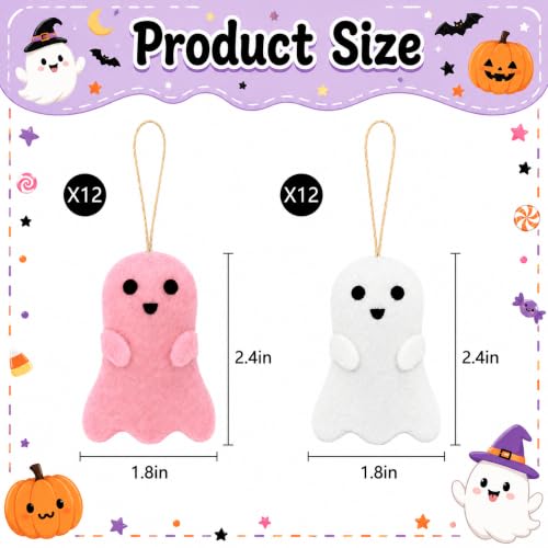 C Style 24 Pcs Halloween Ghost Hanging Ornaments for Tree & Decor - Pink & White