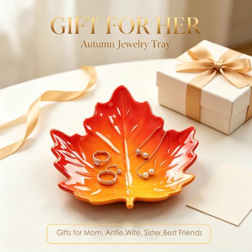 Autumn Maple Leaf Ceramic Trinket Tray - Fall Decor Jewelry Dish - Marple Leaf