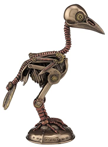 Steampunk Crow Skeleton Resin Sculpture with Cold Cast Bronze Finish - Home Decor