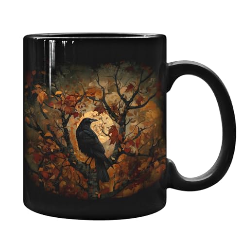 Goth Crow Ceramic Mug 11oz - Halloween & Gothic Decor for Women