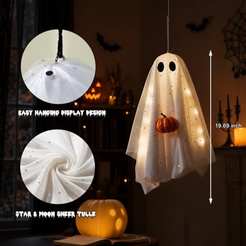 3 Pcs LED Hanging Ghost Decorations for Halloween Outdoor Yard Porch