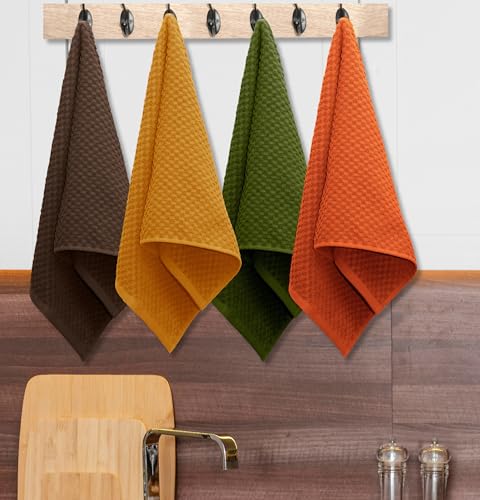 Kitchen Towel Set - 12 Pack Harvest Multi 16x28 Inch 100% Cotton Waffle Towels