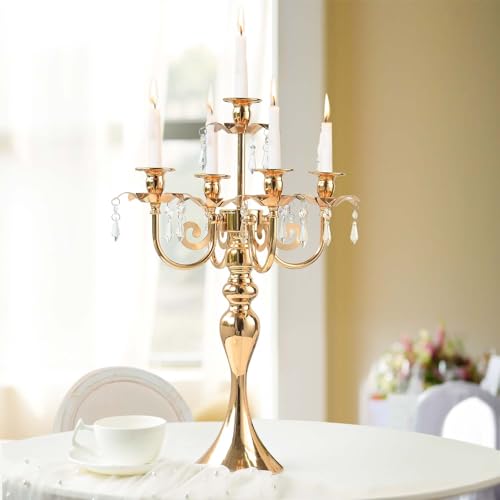2pcs Gold 5-Arm Candelabra Centerpiece - Elegant Metal Candle Holders for Weddings & Events Variation of 5Arm / Gold / 2
