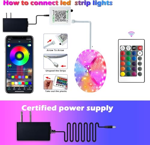 41FT RGB LED Strip Lights with Music Sync and App Control - Color Changing Rope Lights for Home & Party