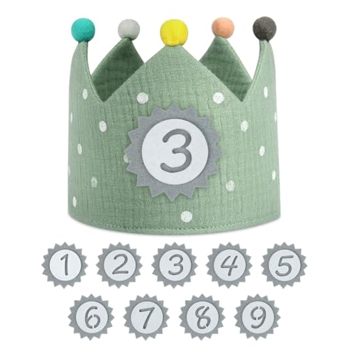 Light Green Reusable Birthday Crown with Replaceable Numbers - Fabric Party Hat