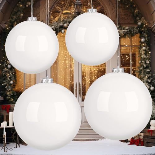 Large White Christmas Ornament Set - 8 & 6 Inch Holiday Decorations