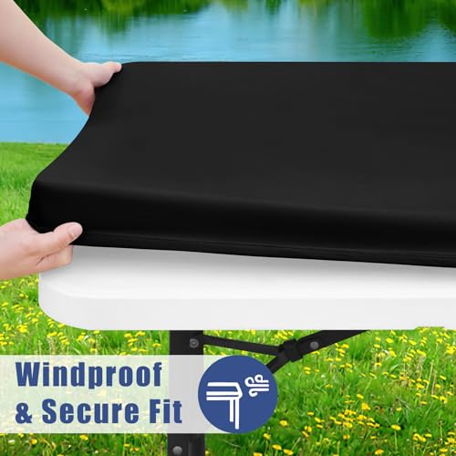 Moosfor 6FT Rectangle Spandex Fitted Tablecloth - Black, 72x30 Inches