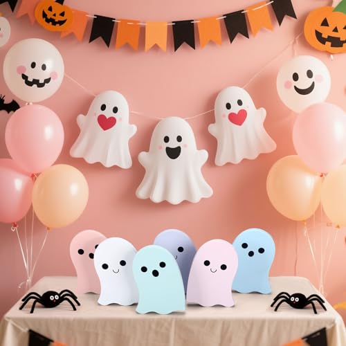 Pastel Halloween Ghost Decorations Set - Wooden Tabletop Signs for Fall Home Decor