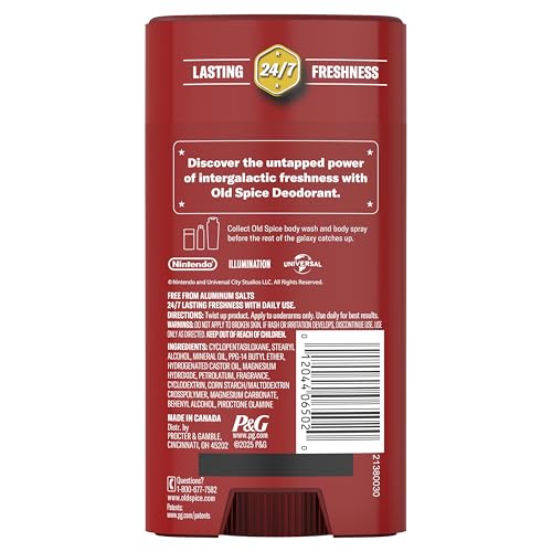 Old Spice Aluminum Free Deodorant for Men, Old Spice x The Super Mario Galaxy Movie, 24/7 Lasting Freshness, Lasting Odor Protection, Smell Super with Cosmic Quest, Star Showers Scent, 3.0 oz