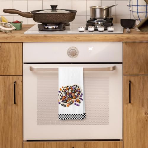 Halloween Spooky Candy Checkered Kitchen Towels 16x24 - Candies Variation