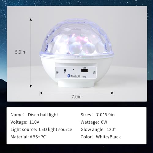 White Disco Ball Lights with Bluetooth Speaker, RGB Sound Activated Party Lighting