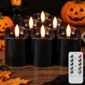 Black Flameless Votive Candles with Remote Timer - 400+ Hour Runtime, Real Wax, 6-Pack