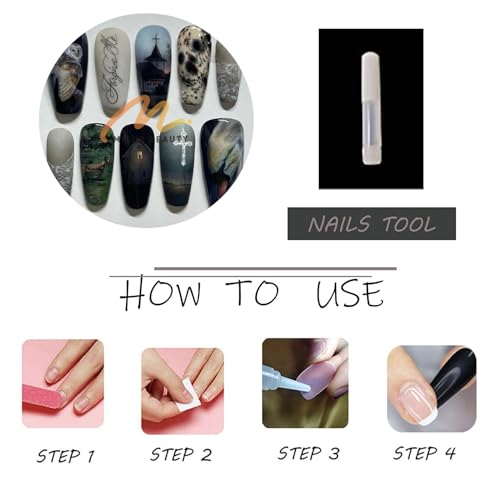 Press On Nails Long Coffin Goth Black with Owl Castle Design - 30 pcs, Variation 01701-22Black