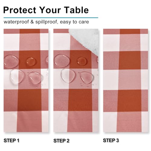 Checkered Tablecloth Rectangle 60 x 120 Inch - Rust and White Waterproof Fabric