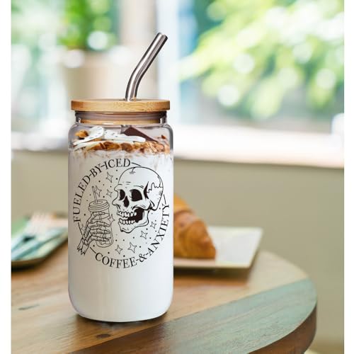 16oz Skull Coffee Mug with Lid & Straw - Funny Skeleton Gift for Women