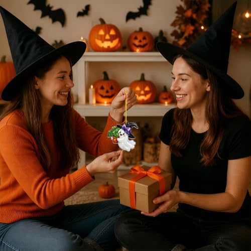 Halloween Ghost Ornament with Monstera & Witch Hat - Spooky Cute Fall Decor - Variation of This Listing