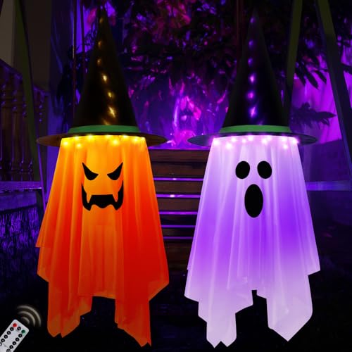 Hanging Ghost Halloween Decor Lights - 41 x 14 Inches, 8 Flashing Modes, Outdoor Waterproof String Lights