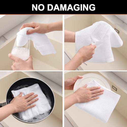White Kitchen Towels and Dishcloths Set of 16 - Cotton Waffle Weave, Absorbent & Durable