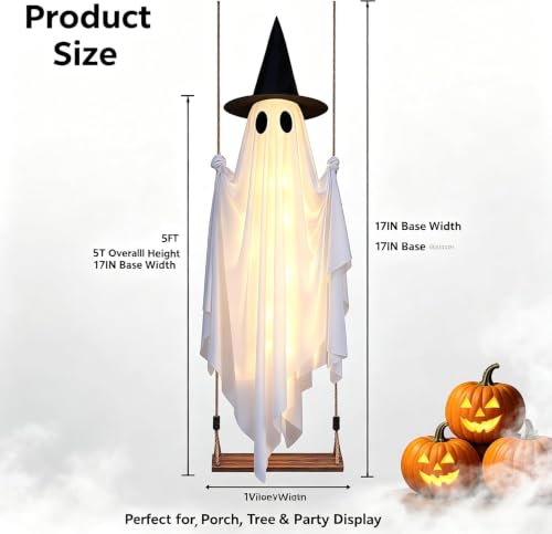 5FT Outdoor Swirling Ghost Halloween Decor with Hat & Remote Control - Sibling Variation 2
