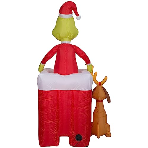 Animated Outdoor Inflatable Grinch Scene with Max and Presents - Christmas Yard Decor