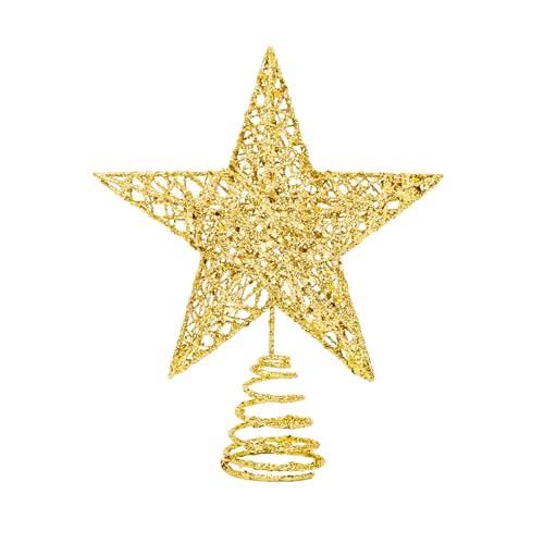 Christmas Tree Topper Star - Gold Glitter Treetop for Holiday Decoration