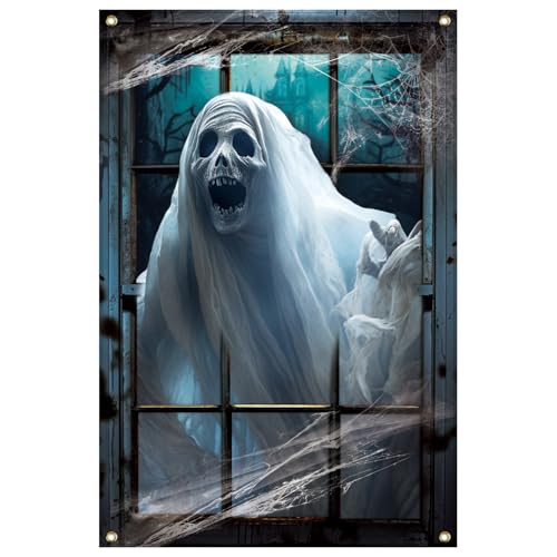 Halloween White Ghost Window Cover - Haunted House Wall Decor