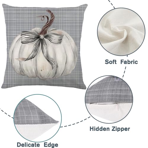 Blue Fall Pillow Covers Set - 18x18in Gray & Blue Buffalo Plaid Farmhouse Decor - Bule