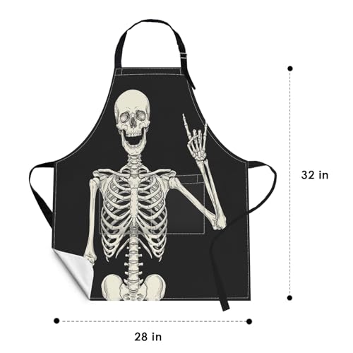 Britimes Apron with Pockets - Black Skull, Adjustable 32x28 Inch Waterproof Unisex Kitchen & Craft Apron