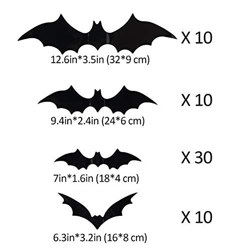 Halloween Bat Decorations Set of 60 – Realistic PVC Wall Decals for Party & Home Decor