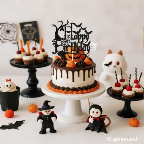 Halloween Birthday Cake Topper Bat Design Glitter Party Decoration