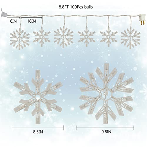 8.5 Ft Snowflake Icicle String Lights with 100 Clear Bulbs for Christmas Holiday Decor