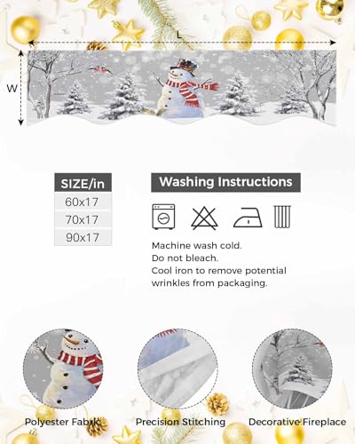 Winter Snowman Fireplace Mantel Scarf Cover - 90" L x 17" W Christmas Holiday Decor - Christmasech4958
