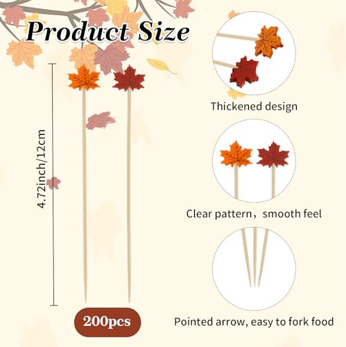 Yellow Thanksgiving Maple Leaf Cocktail Picks - 200 Pcs Food Skewers for Appetizers & Drinks