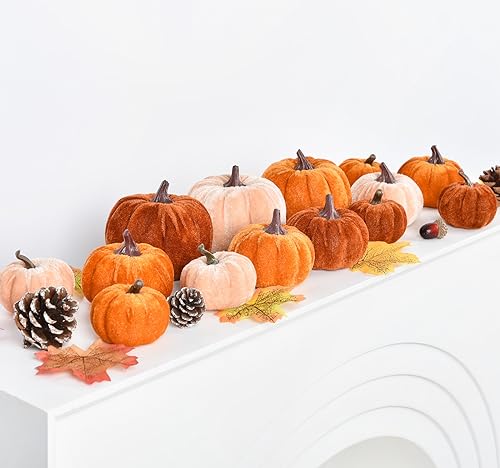 12pcs Velvet Pumpkin Set for Fall Halloween Thanksgiving Home Decor