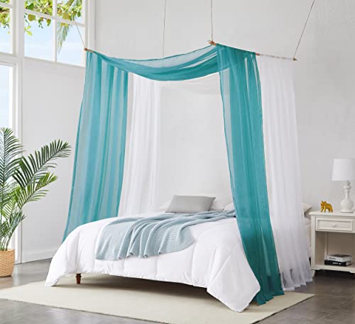 Teal Sheer Window Scarf Valance 55 x 360 for Elegant Home Decor - Grey Teal Variation