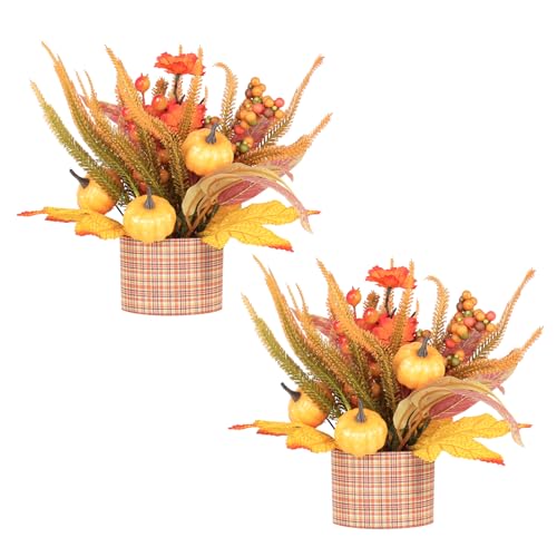 Autumn Thanksgiving Fall Decor Set with Pumpkin Berries Leaves - Orange-A